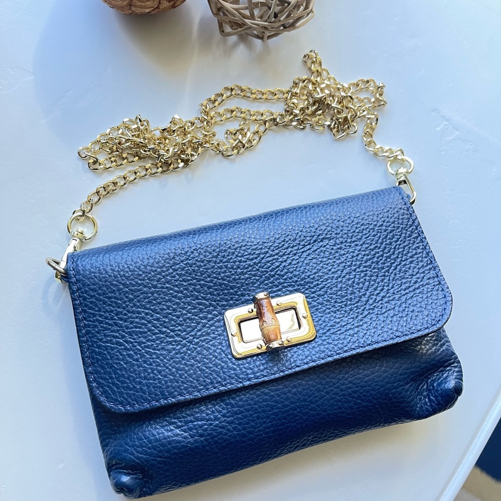 Beautiful Navy Blue Italian Leather Shoulder Bag